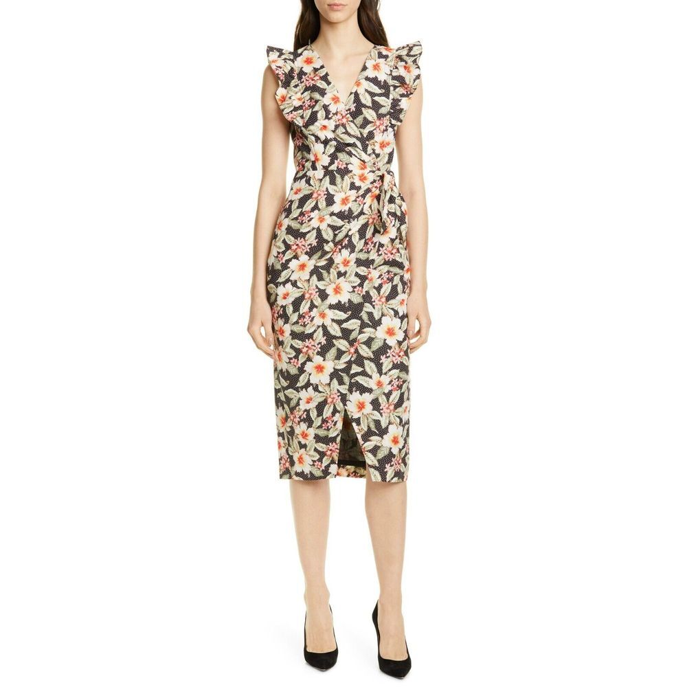 Rebecca Taylor Womens Kamea Floral Faux Wrap Dress Black Size 4